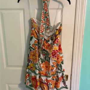 T.J.Maxx White Strapless Floral Sundress with Orange, Yellow and Green
